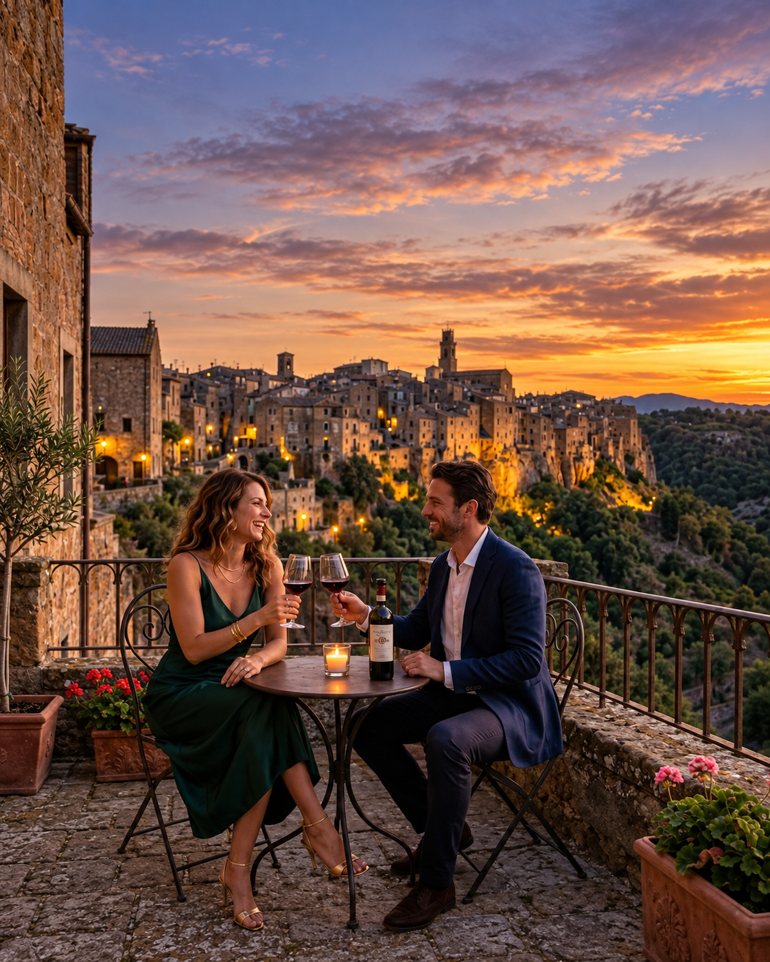 Un brindisi al tramonto sul balcone della Casetta della Cittadella